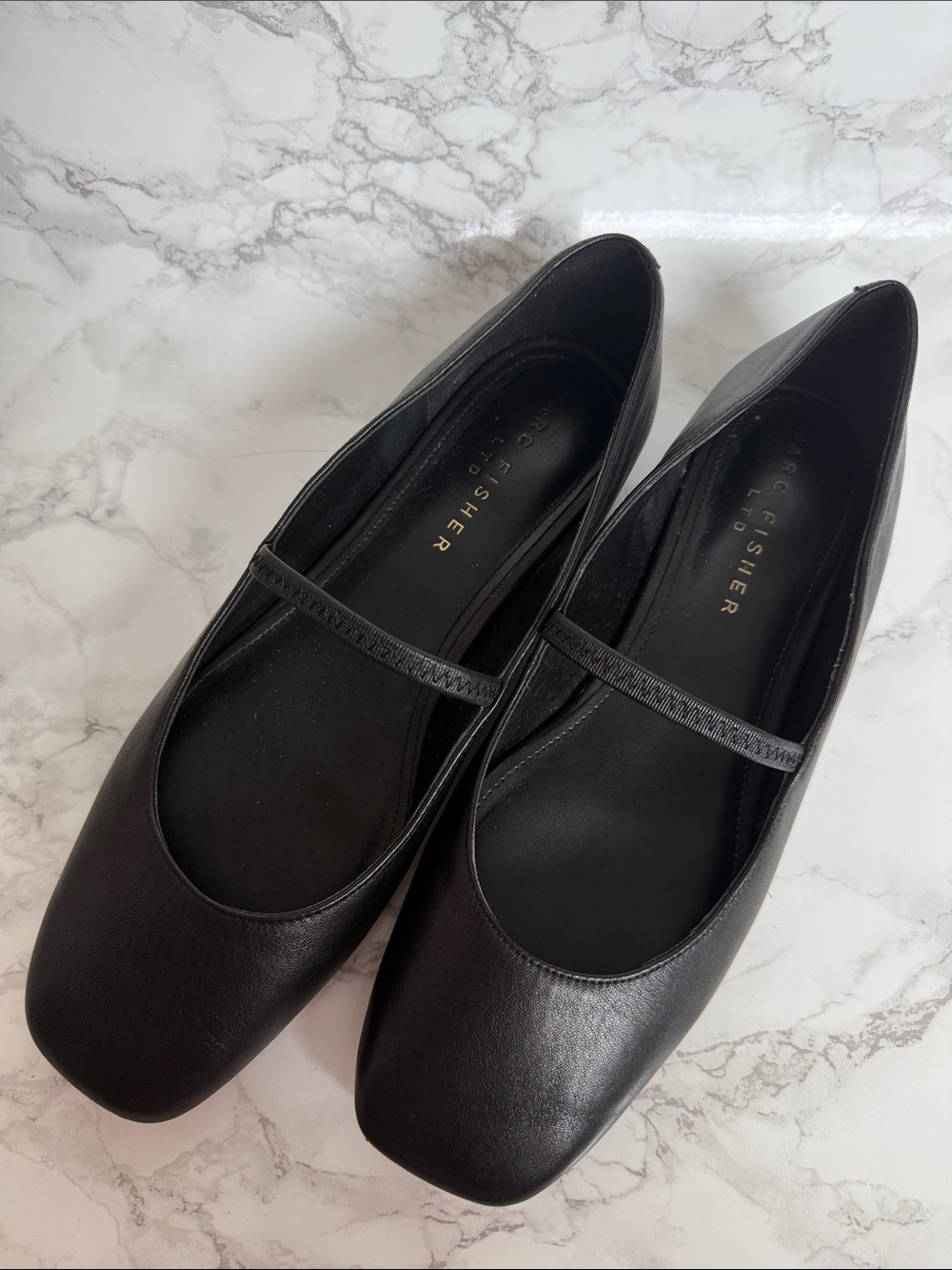 Marc Fisher Black Square-Toe Mary Jane Flats